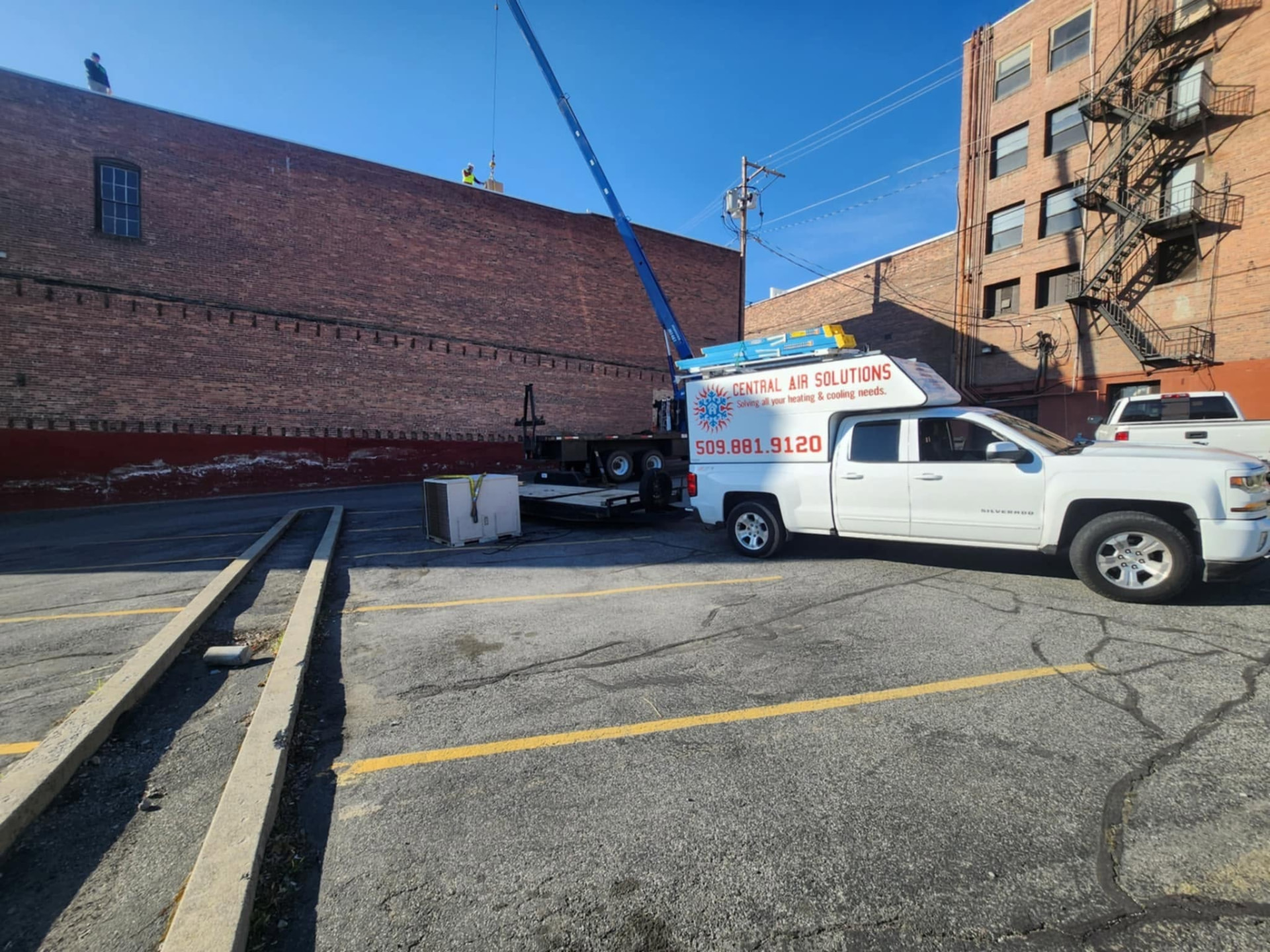 Central Air Solutions service truck at a commercial HVAC project
